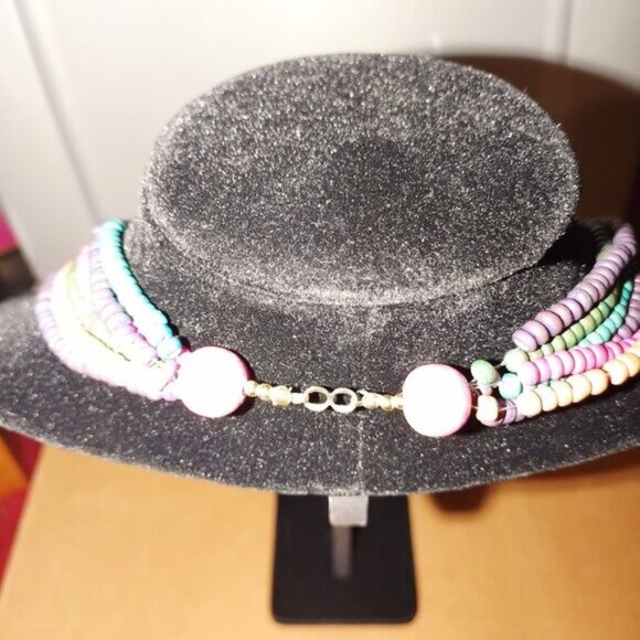 Multicolor Beaded Necklace With Layered Strands & Lobster Clasp Closure-VTG - Picture 2 of 3